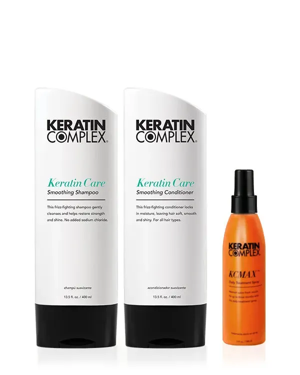 Keratin Complex Frizz Control Shampoo Conditioner Set with KCMAX Spray